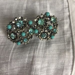 Listner silver & blue green screwback earrings